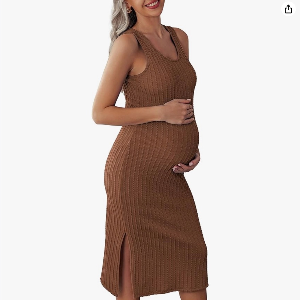 Ekouaer Women's Maternity Dress Rib Knit Sleeveless Tank Side Slit